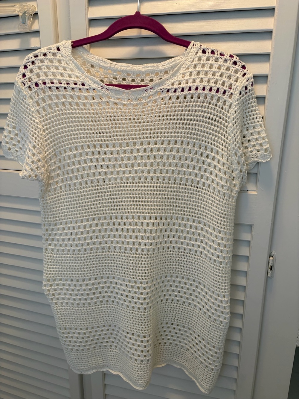 Women’s Cream Crochet Short-Sleeve Bathing Suit Coverup Size Small